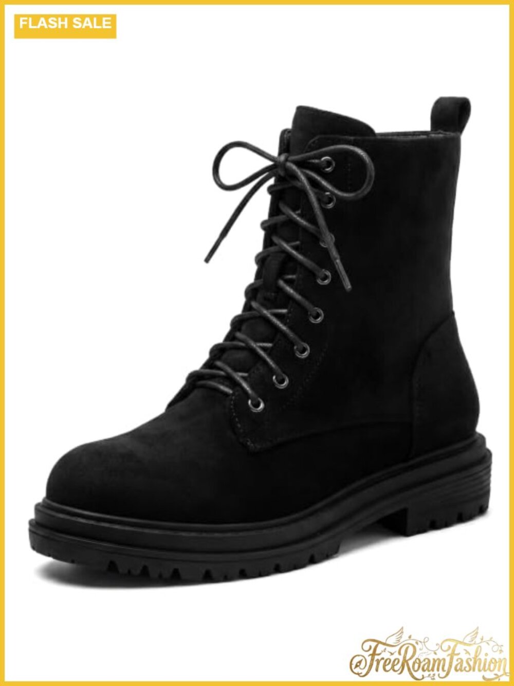 Womens Faux Suede Platform Combat Boots Lace Up Lug Sole Ankle Booties